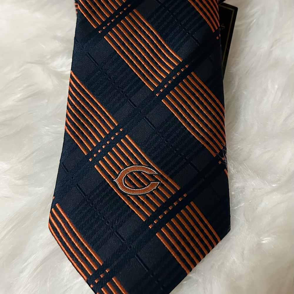 NFL Navy and Orange Diagonal Plaid Tie